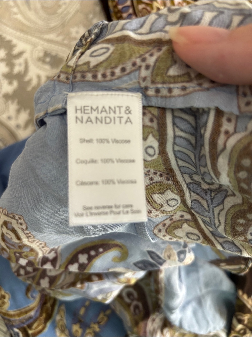 HEMANT & NANDITA One-Shoulder Blue and Brown Paisley Gown - Picture 6 of 7
